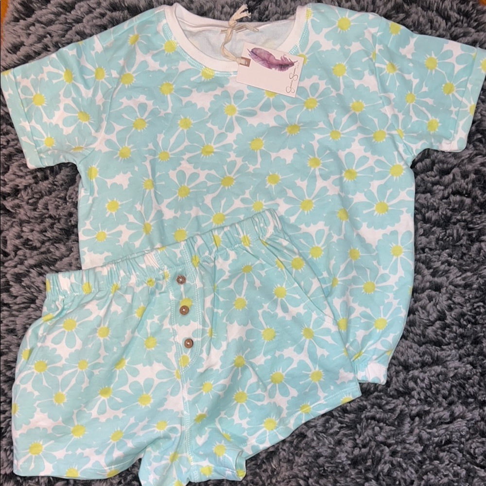 Kids Floral Pajama Set - Blue and Yellow